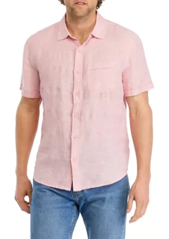 Men's Short Sleeve Collared Button Down Linen Shirt