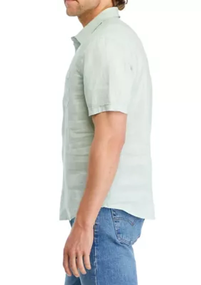 Men's Short Sleeve Collared Button Down Linen Shirt