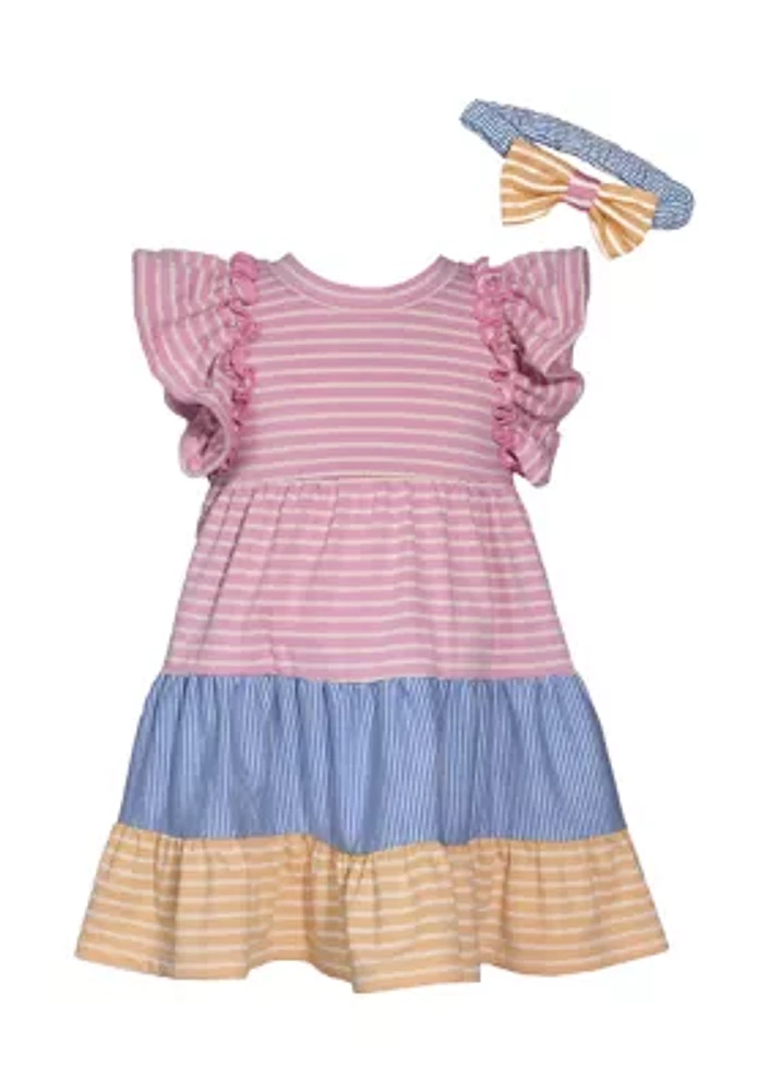 Baby Girls Knit Striped Dress with Headband