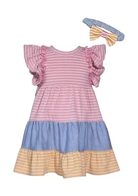 Baby Girls Knit Striped Dress with Headband