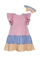 Baby Girls Knit Striped Dress with Headband