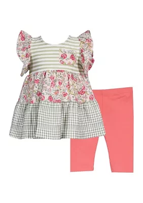 Baby Girls Mixed Printed Top and Knit Leggings Set