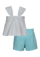 Toddler Girls Two Piece Seersucker Top and Flip Flop Shorts Set