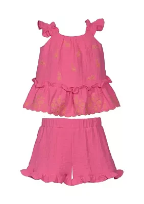 Toddler Girls Two Piece Floral Gauze Set