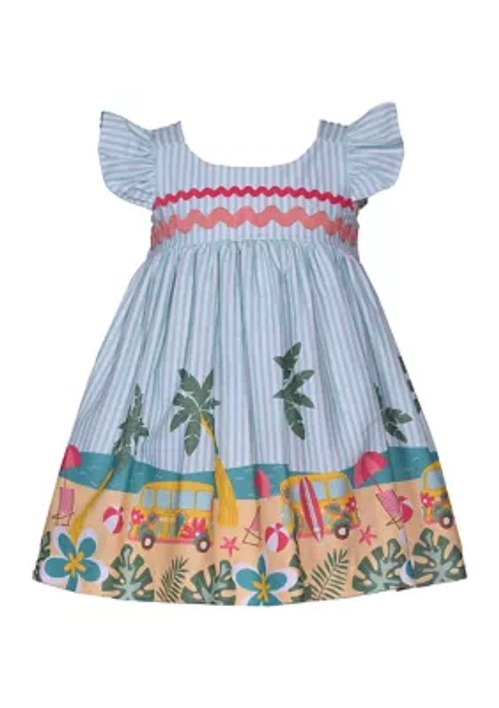 Baby Girls Flutter Sleeve Beach Printed Dress