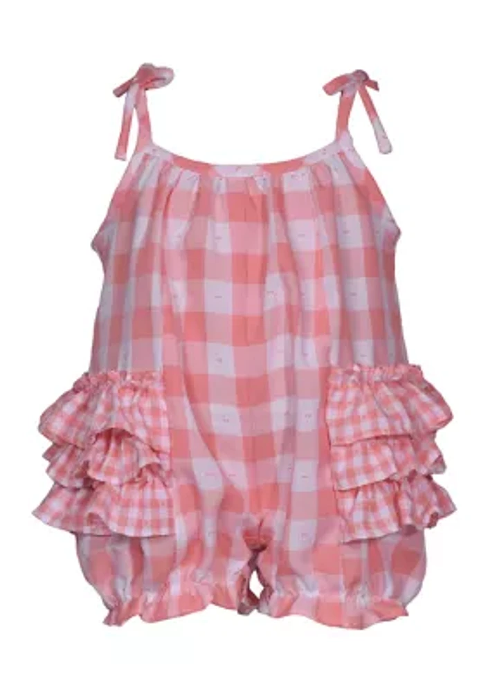 Baby Girls Check Printed Bubble Romper