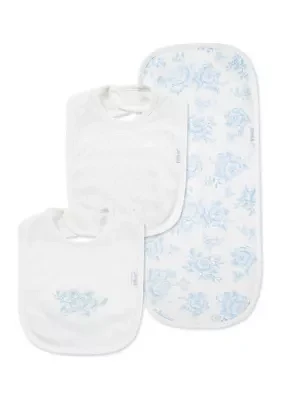 Baby Girls Blue Roses Bib and Burp Set