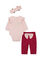 Baby Girls Cute Fox Bodysuit and Printed Pants Set with Headband