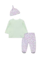 Baby Girls Floral and Heart Printed Pants Set with Hat
