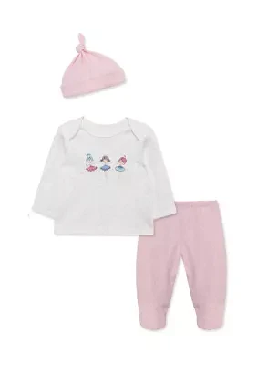 Baby Girls Ballet Stars Printed Pants Set with Hat