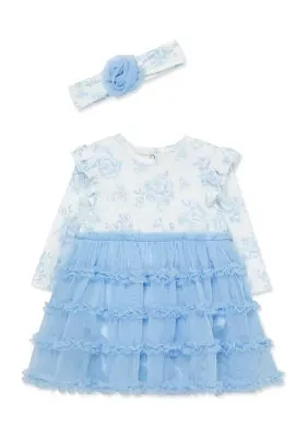 Baby Girls Rose Toile Tutu Bodysuit with Headband