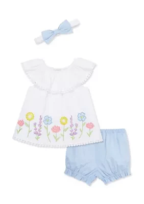 Baby Girls Floral Border Sunsuit with Headband