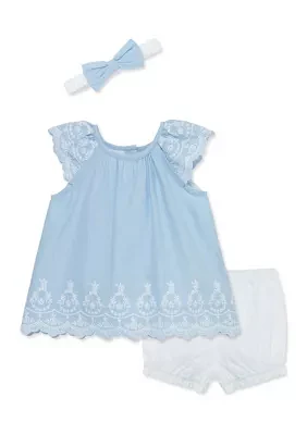 Blue Eyelet Sunsuit with Headband