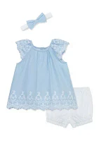 Blue Eyelet Sunsuit with Headband