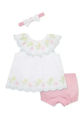 Baby Girls Multi Eyelet Sunsuit with Headband