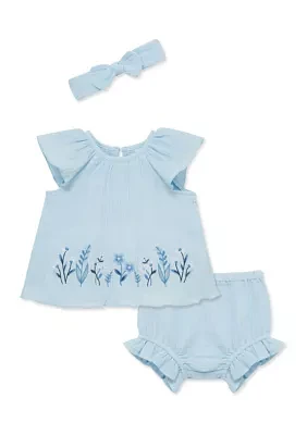 Baby Girls Border Sunsuit with Headband