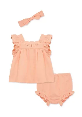 Baby Girls Eyelet Sunsuit with Headband
