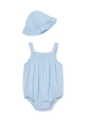 Baby Girls Daisies Bubble Bodysuit with Hat