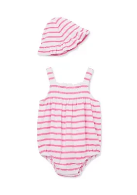Baby Girls Striped Bubble Bodysuit with Hat