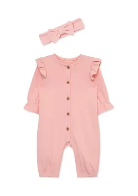 Baby Girls Pink Jumpsuit with Headband