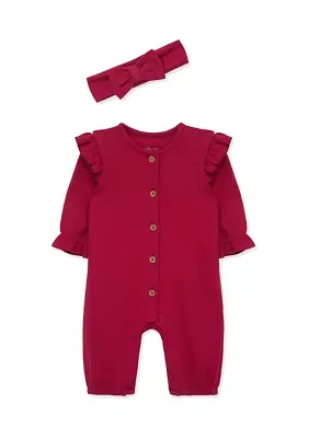 Baby Girls Red Jumpsuit with Headband