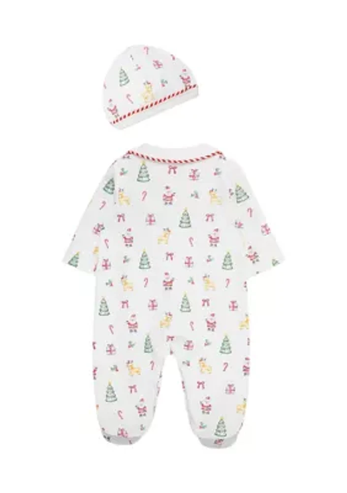 Baby Boys Christmas Printed Footie Pajamas with Hat