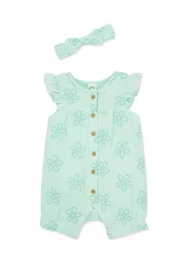 Baby Girls Eyelet Romper with Headband