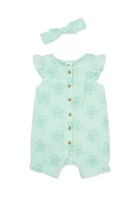 Baby Girls Eyelet Romper with Headband