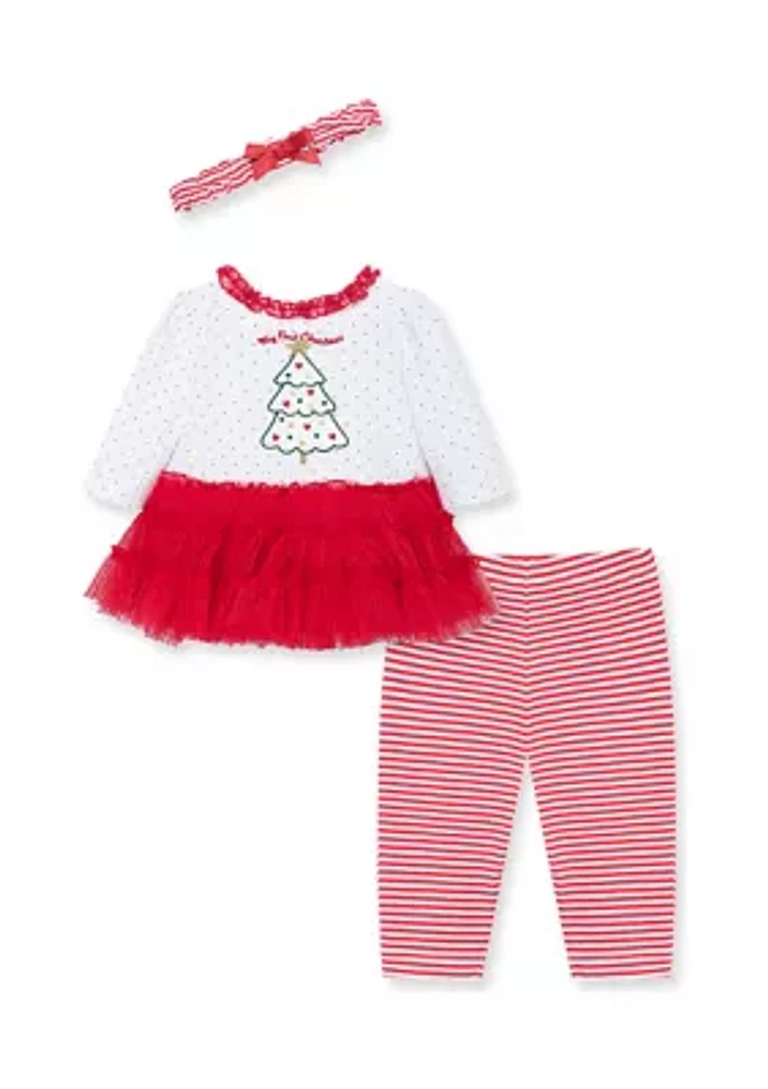 Baby Girls Sparkle Tree Dress with Leggings and Headband