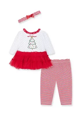 Baby Girls Sparkle Tree Dress with Leggings and Headband