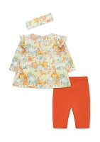 Baby Girls Pumpkin Printed Top Set with Headband