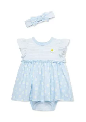 Baby Girls Daisies Bodysuit Dress with Headband