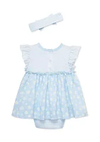 Baby Girls Daisies Bodysuit Dress with Headband