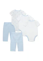 Baby Boys Cute 5 Piece Bodysuit and Pants Set