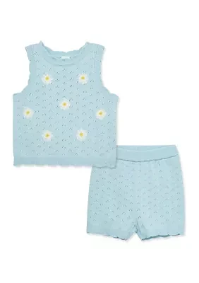 Baby Girls Daisy Pointelle Knit Set