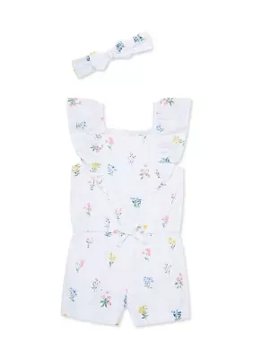 Baby Girls Garden Woven Romper with Headband