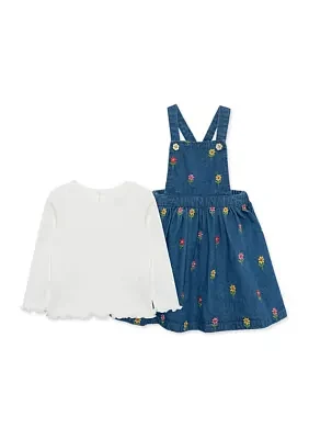 Girls Floral Printed Denim Jumper Set