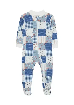 Baby Girls Patchwork Zip Front Bamboo Footie Pajamas
