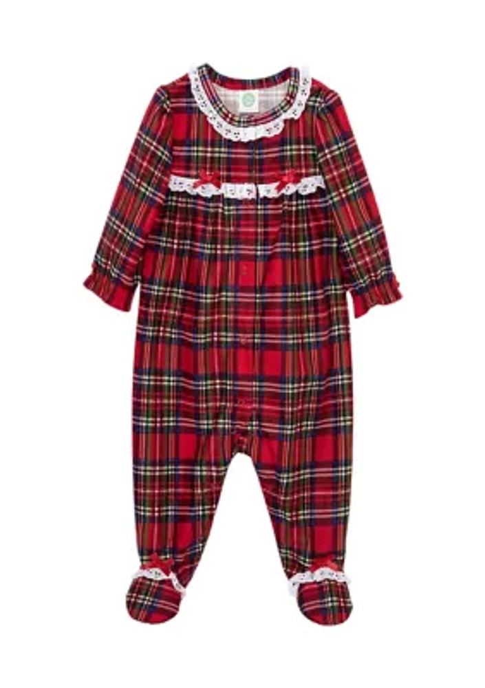 Baby Girls Plaid Printed Footie Pajamas
