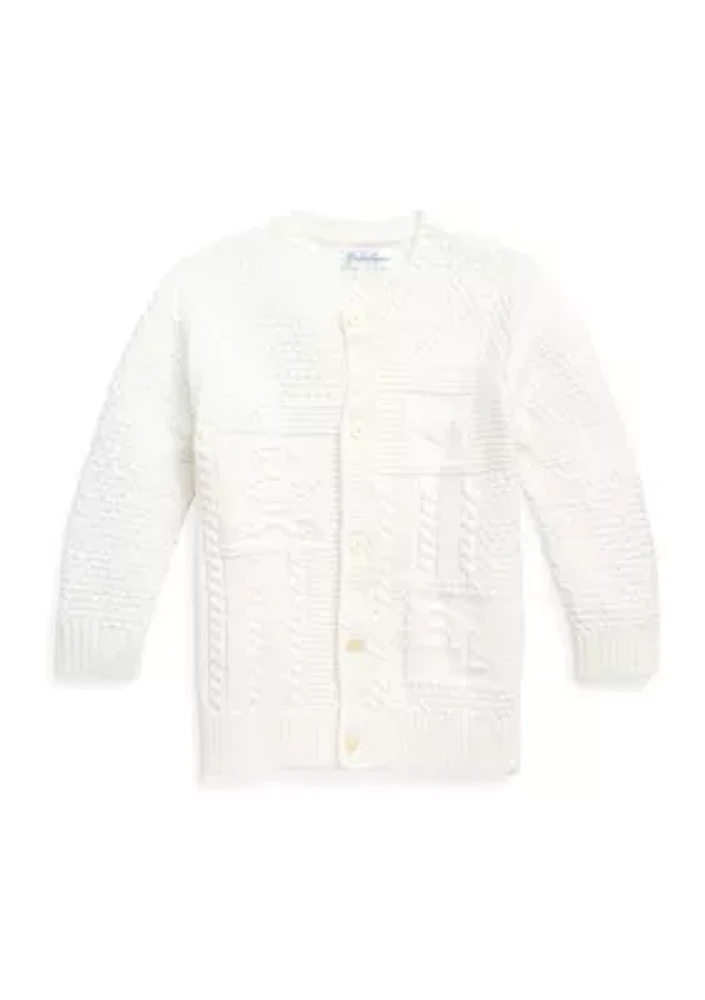 Baby Boys Contrast Knit Organic Cotton Cardigan