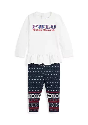 Baby Girls Logo Peplum Jersey T-Shirt & Leggings Set