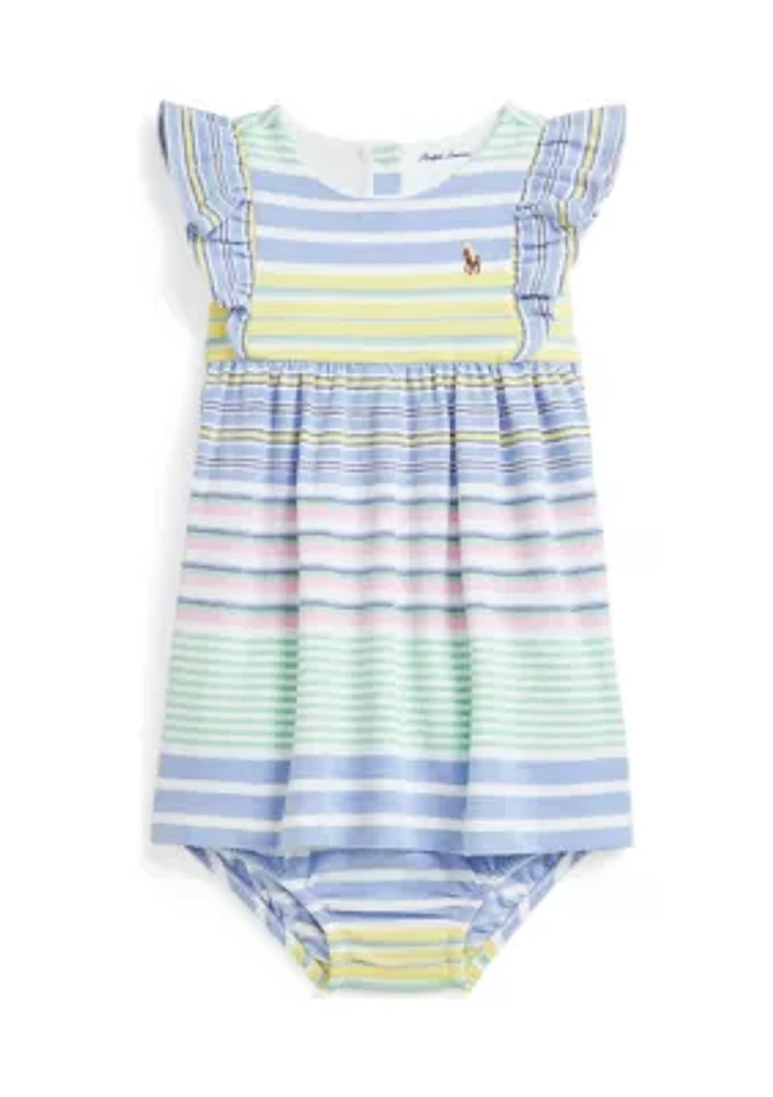Baby Girls Striped Knit Oxford Dress & Bloomer
