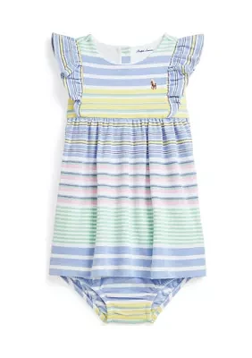 Baby Girls Striped Knit Oxford Dress & Bloomer