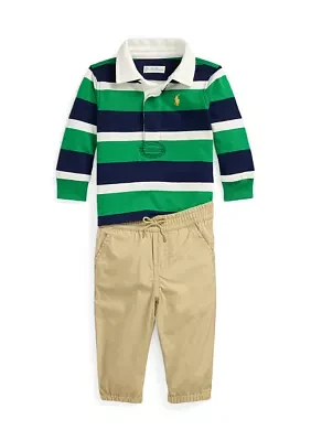 Baby Boys Jersey Rugby Shirt & Poplin Pants Set