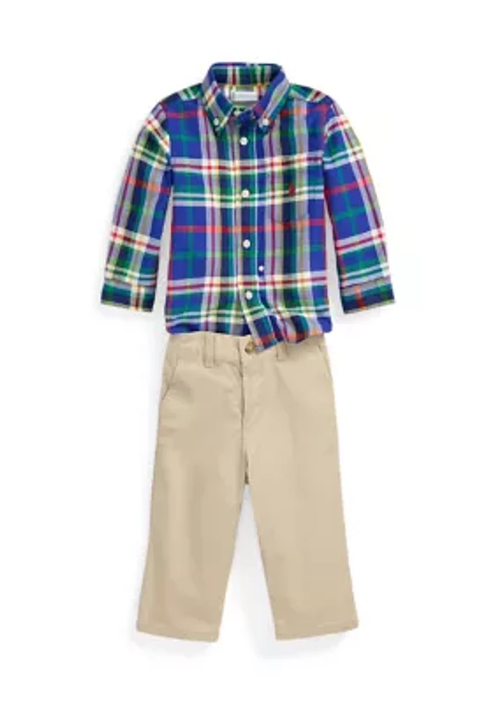 Baby Boys Plaid Oxford Shirt & Chino Pants Set