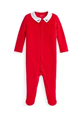 Baby Boys Embroidered Velour Footed Coverall