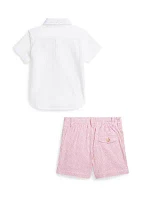 Baby Boys Shirt, Belt & Seersucker Pant Set