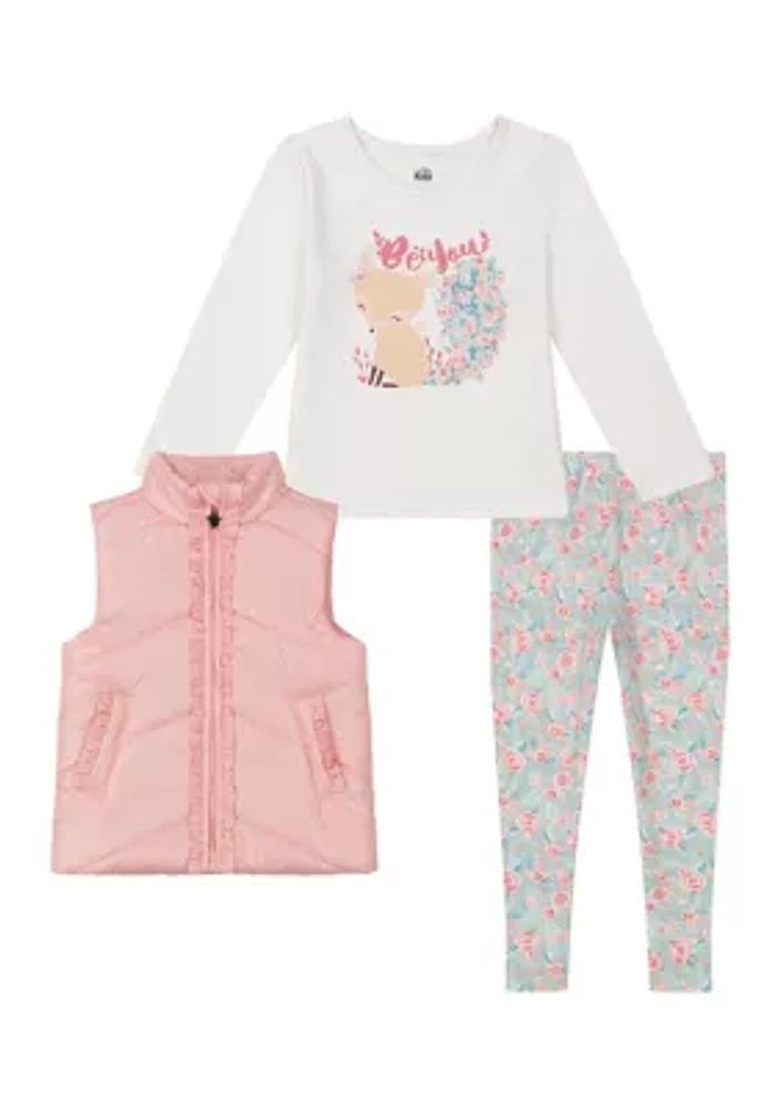 Toddler Girls 3 Piece Puffer Vest Set
