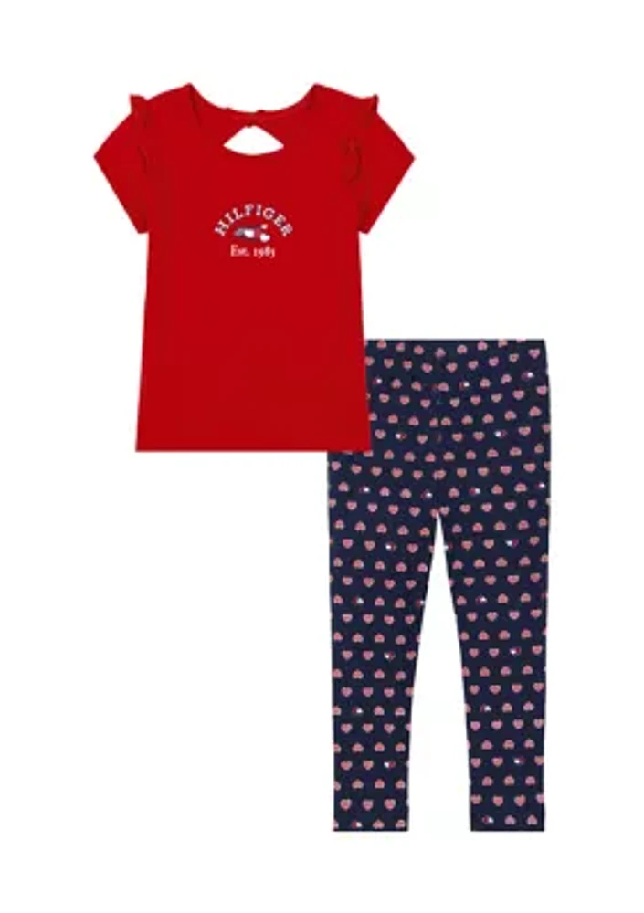 Toddler Girls Knit Top and Printed Leggings Set