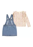 Toddler Girls Printed Pinafore Top and Denim Dress Set